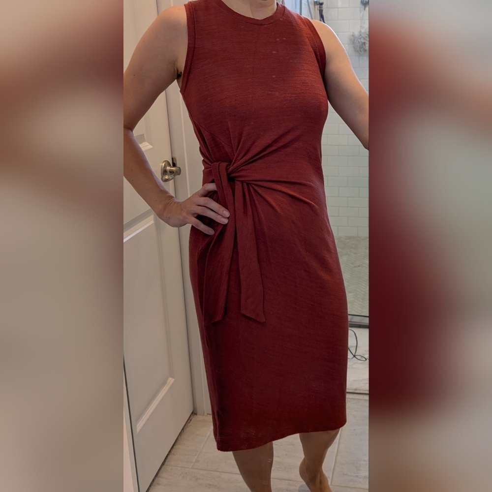 GAP Red Asymmetrical Ruched Midi Dress